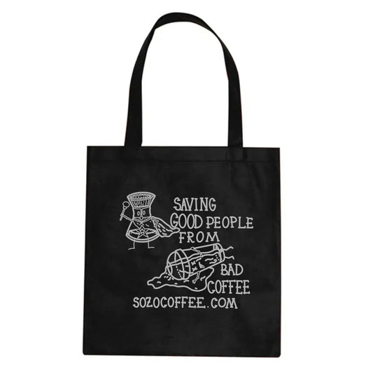 Old School SoZo Coffee Tote Bag- Black Cotton Tote